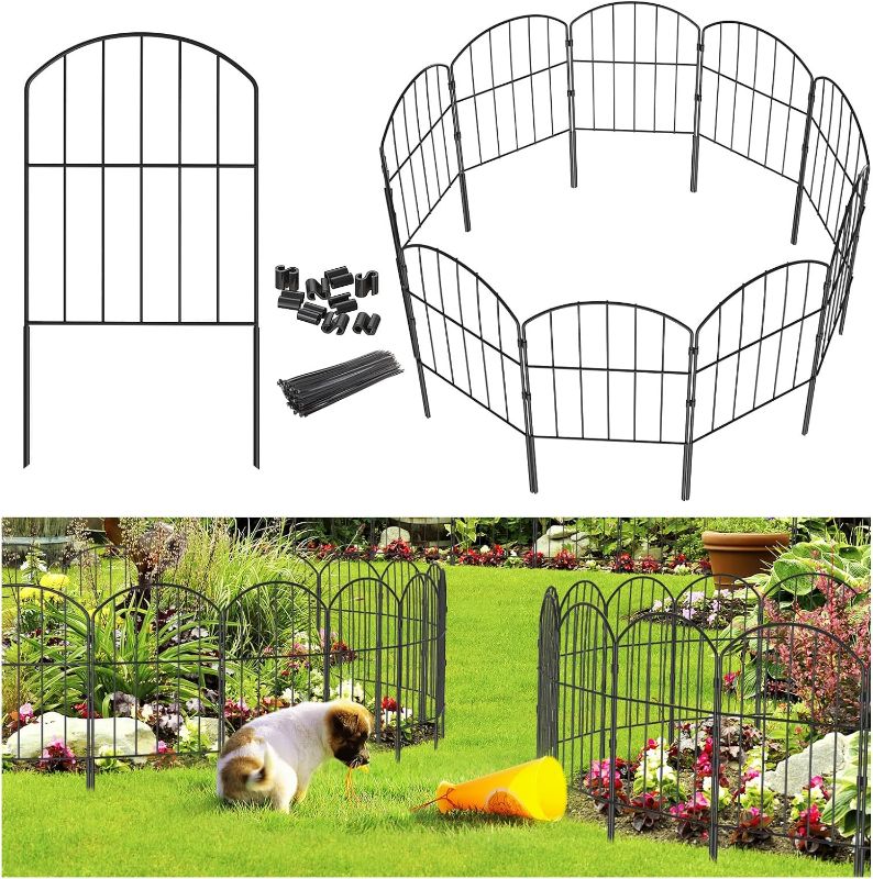 Photo 1 of ADAVIN 10 Panels Collapsible Garden Fence Animal Barrier Fence,11ft(L) x 24in(H) Black Rustproof Metal Wire Panel Border for Dogs Rabbits, Flower Edging for Landscape Patio Yard Outdoor Decor, Arched
