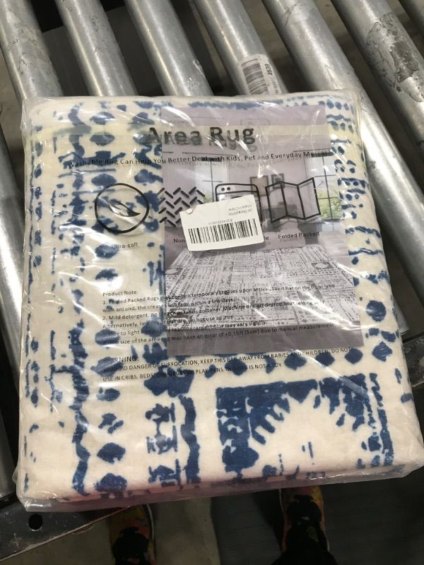 Photo 1 of Runner Rug for Hallways Kitchen Runner Rug Non Slip 2'x 6' Washable with Rubber Backing Soft Moroccan Carpet runner for Hallways, Kitchen, Laundry, Bedroom, Bathroom(Blue and White) 2’x6’ Blue and White