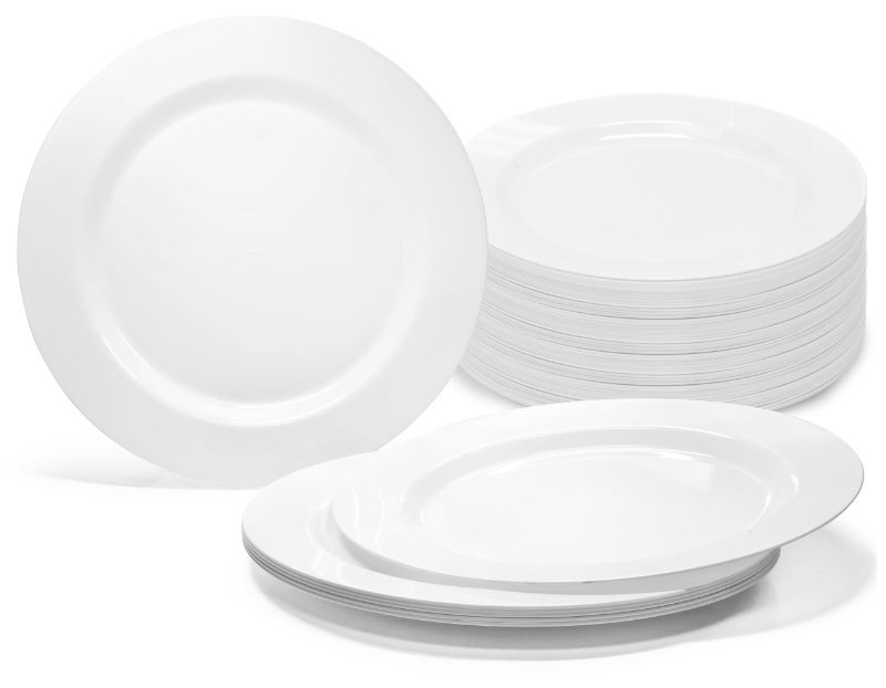 Photo 1 of " OCCASIONS " 40 Plates Pack, Heavyweight Disposable Wedding Party Plastic Plates (10.5'' Dinner Plate, Plain White) 