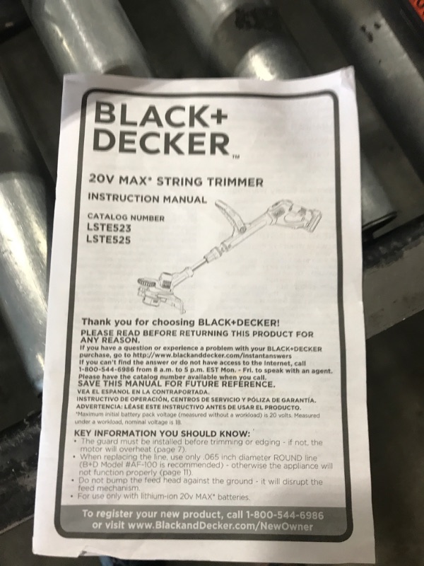 Photo 4 of *PARTS ONLY* BLACK+DECKER 20V MAX String Trimmer/Edger Kit, 10-Inch (LST201)
