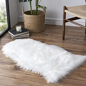 Photo 1 of 2X3ft Rectangular 3D White Faux Rabbit Fluffy Fur Rugs for Living Room,Furry Area Rugs for Bedroom, Machine Washable Soft Nursery Rug White 2X3 ft 3D Rectangle