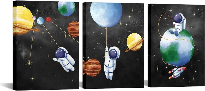 Photo 1 of Artmyharbor Astronaut Wall Art Space Decor for Kids Bedroom Black and White Painting Cartoon Universe Theme Poster Picture Prints Modern Nursery Room