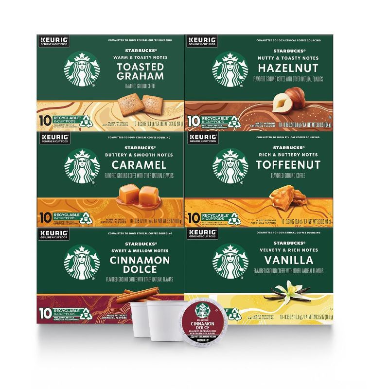 Photo 1 of Starbucks K-Cup Coffee Pods—Flavored Coffee—Variety Pack for Keurig Brewers—Naturally Flavored—100% Arabica—6 boxes (60 pods total) -- EXP.10-24-2024