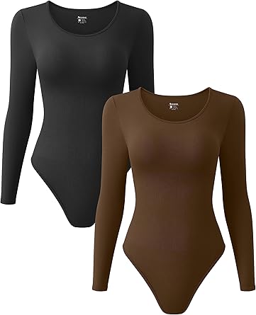 Photo 1 of  OQQ Women's 2 Piece Bodysuits Sexy Ribbed One Piece Crewneck Long Sleeve Bodysuit SIZE L