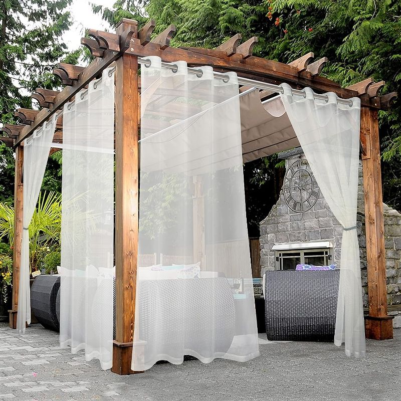 Photo 1 of  BONZER Sheer Outdoor Curtains for Patio Waterproof - 2 Panels Grommet Indoor Voile Sheer Curtains for Living Room, Bedroom, Porch, Pergola, Cabana, 54 x 84 inch, Beige 