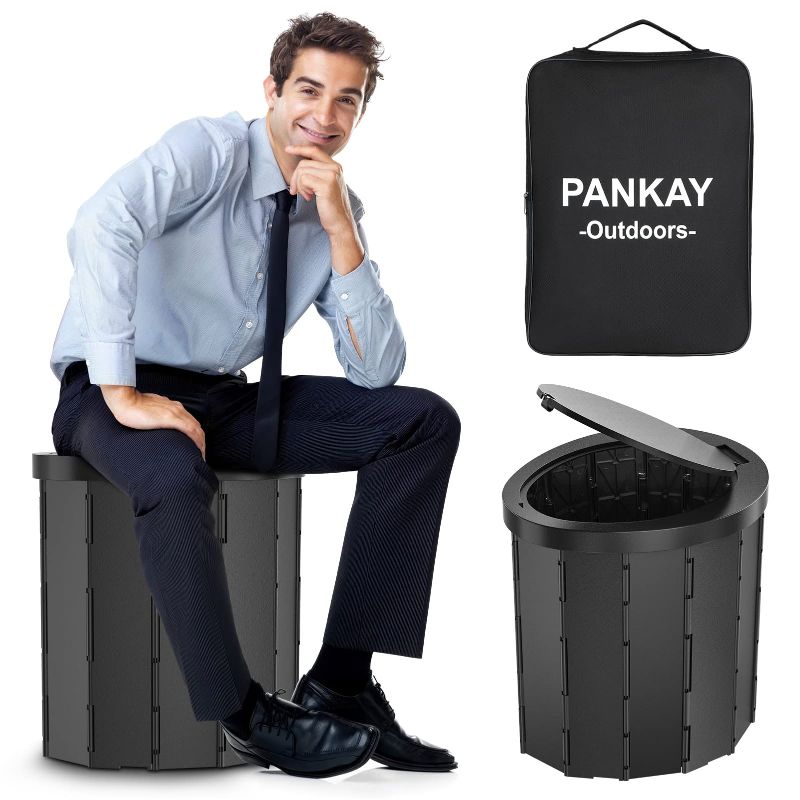 Photo 1 of  Pankay Portable Toilet for Camping, 15.8" Extra Large Camping Toilets Portable Potty for Adults, Travel Toilet with Handbag, Easy Set Up, Lightweight and Sturdy, Camp Toilet for Car Boat Hiking Beach 