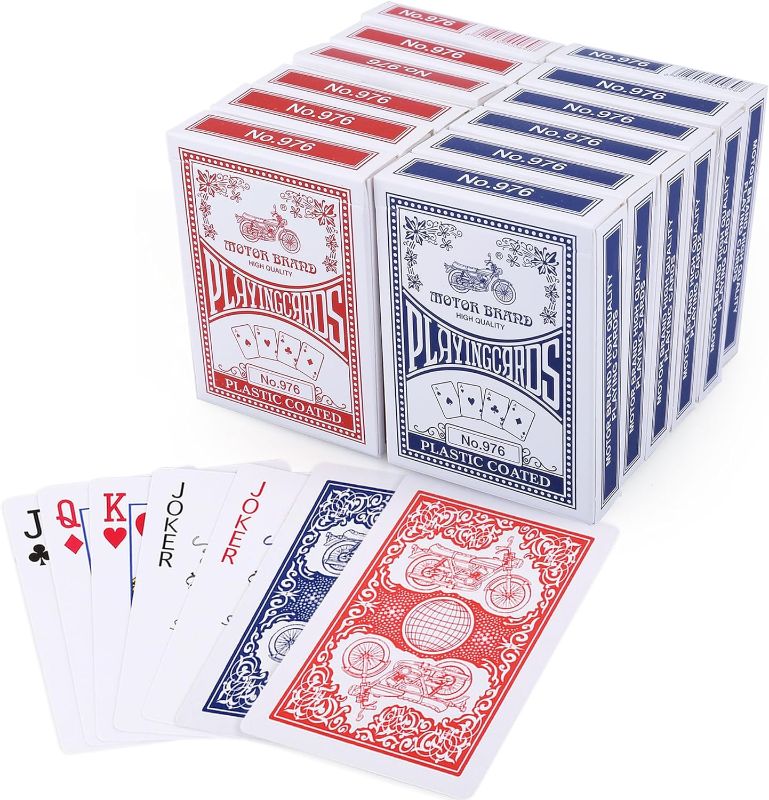 Photo 1 of  LotFancy Playing Cards, 12 Pack, Decks of Cards Bulk, Poker Size, Standard Index, for Blackjack, Euchre, Canasta Card Game, 6 Blue and 6 Red, Casino Grade Poker Cards 