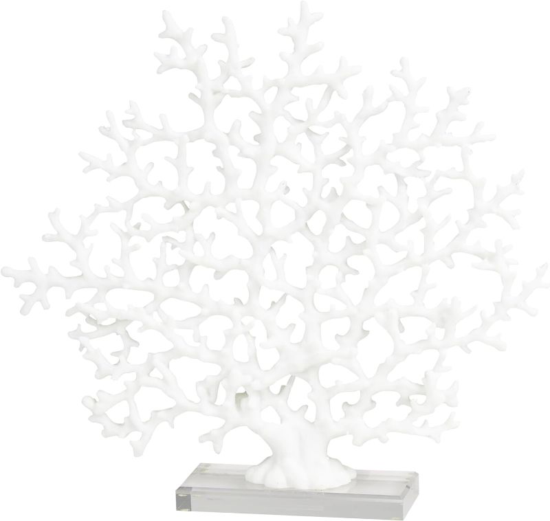 Photo 1 of  Deco 79 Resin Coral Decorative Sculpture Home Decor Statue with Clear Resin Base, Accent Figurine 17" x 3" x 16", White 