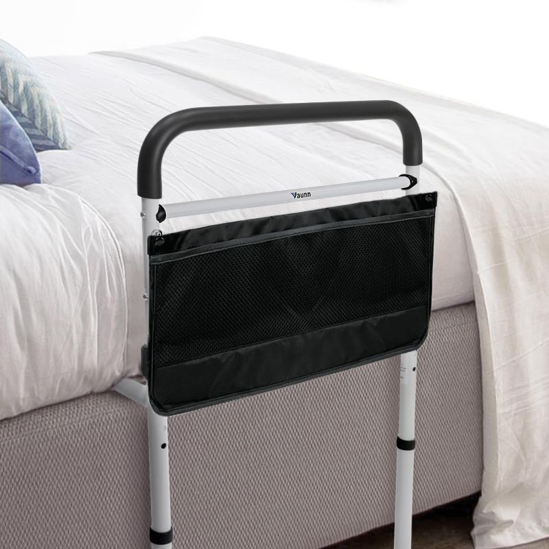 Photo 1 of  Vaunn Medical New Adjustable Bed Assist Rail Handle (Passed ASTM F3186–17 Safety Standard) and Hand Guard Grab Bar, Bedside Safety and Stability (Tool-Free Assembly), White/Black 