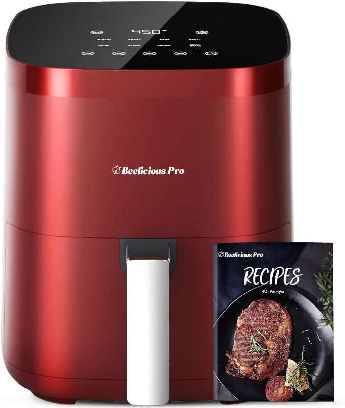 Photo 1 of Air Fryer,Beelicious® 8-in-1 Smart Compact 4QT Air Fryers,Shake Reminder,450°F Digital Airfryer with Flavor-Lock Tech,Tempered Glass Display,Dishwasher-Safe & Nonstick,Fit for 1-3 People, Red 