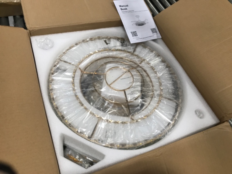 Photo 1 of 48 Inch Crystal Ceiling Fan with Light and Remote Modern Dimmable Fandelier Invisible Retractable Chandelier Fan Gold for Bedroom Living Room 48"