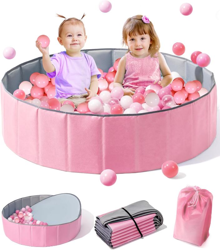 Photo 1 of  Large Ball Pit for Toddlers - 44 in Baby Ball Pit with Pop-Up Playmat, Portable and Foldable Kids Ball Pit, Dog Play Pit, Indoor and Outdoor Use, Hold Over 800 Balls, Balls Not Include (Pink) 