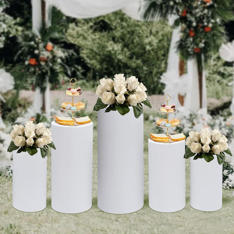 Photo 1 of 5Pcs Cylinder Stands For Party Cylinder Pedestal Stand White Round Cylinder Tables Cylinder Plinth Display Stands Cake Pedestal Stand For Weddings Party Baby Shower Birthday Decor
