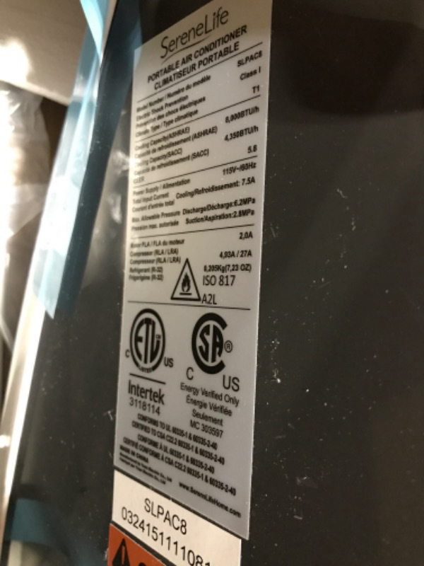 Photo 1 of SereneLife SLPAC8 - 8 000 BTU Portable Air Conditioner with Dehumidifier and Fan Modes
