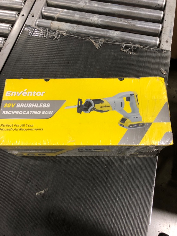 Photo 2 of ENVENTOR 20V Cordless Reciprocating Saw with 2 Packs 2.0Ah Batteries, Brushless Motor, 0-3000 SPM Variable Speed, Fast Charger, Tool-Free Blade Change, 5 Saw Blades for Wood, Metal, Plastic Cutting