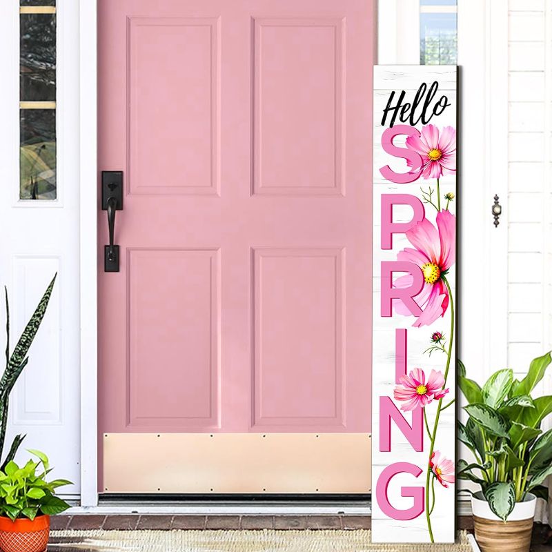 Photo 1 of Spring Welcome Porch Sign Decor Love Wooden Hanging Sign Hello Spring Door Porch Standing Decorative Signs Plaques for Front Door Farmhouse Outdoor Indoor Welcome Sign Wall Craft Decor 47.2"H 