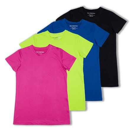 Photo 1 of Real Essentials 4 Pack: Girls Short Sleeve Dry-Fit Crew Neck Active Athletic Performance T-Shirt Medium
