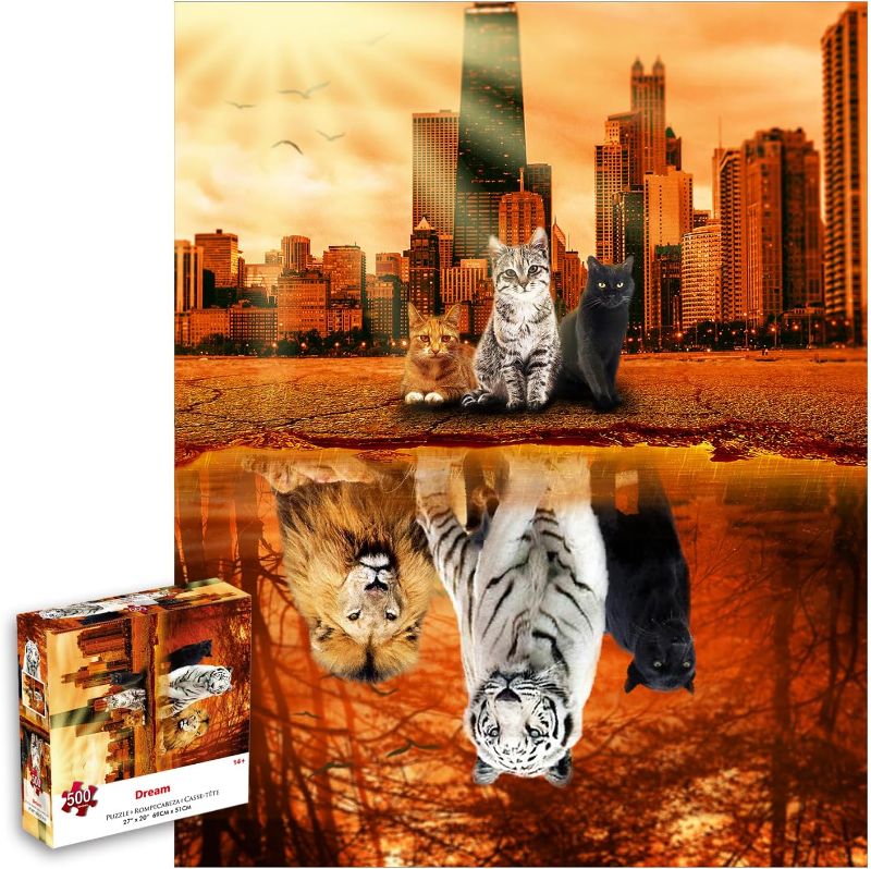 Photo 1 of Yaoyaonuonuo Puzzles for Adults 500 Pieces, Dream Series Animal Tiger Cat Puzzles, Jigsaw Puzzle 27x20 Unique Difficult and Challenge Large Puzzle Game Toys… 