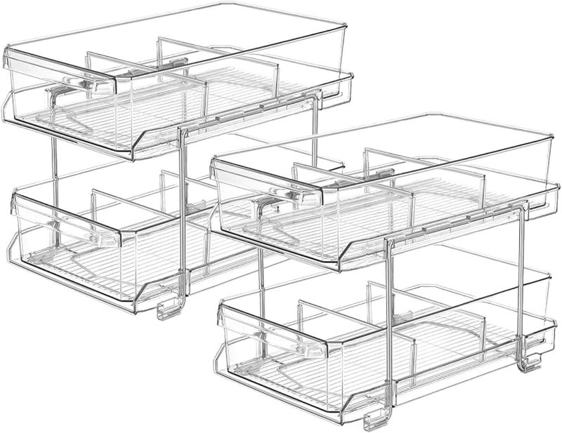 Photo 1 of ZenStorage 2 Pack Pull Out Under Sink Organizer Kitchen, Clear Plastic Cabinet Storage Organizer with Sliding Storage Drawer, Large Bathroom Cabinet Organizer with Movable Dividers 