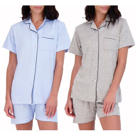 Photo 1 of Real Essentials 4 Piece: Womens Long & Short Sleeve Button Down Pajama Set - Ultra Soft XL