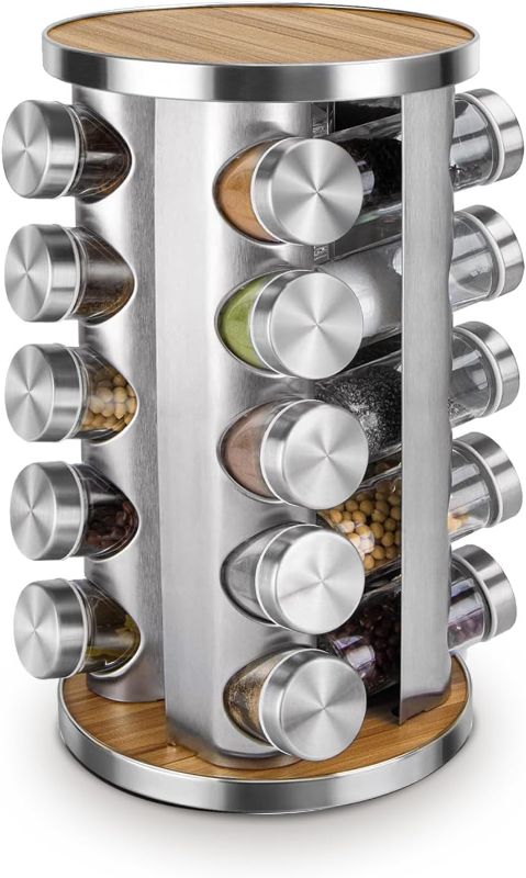 Photo 1 of ZenStorage Rotating Spice Rack with 20 Jars, Stainless Steel Spinning Seasoning Rack for Spice Seasoning, Revolving Spice Rack Organizer for Countertop 