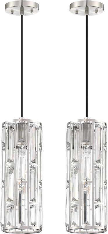 Photo 1 of 2 Pack 1 Light 5.5" Hanging Crystal Kitchen Island Pendant Light Brushed Nickel Finish,Modern Concise Pendant Fixture with Crystal Metal Shade for Bar,Dining Room,Corridor,Living Room Over Sink