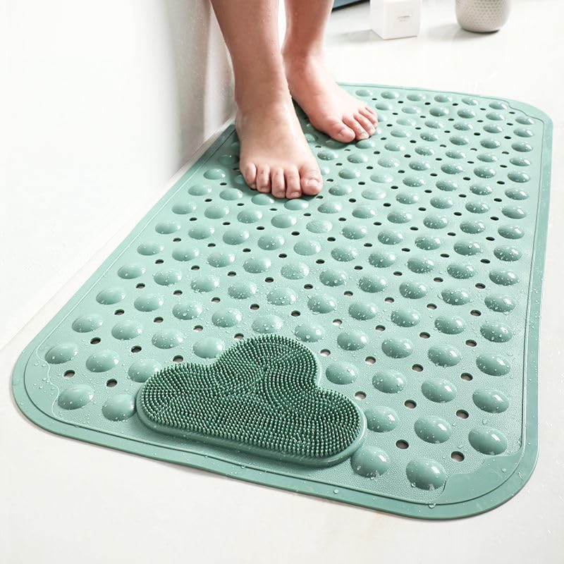 Photo 1 of Shower Mat Non Slip Bath Mat for Tub 14"x27" Shower Mats for Bathtub Machine Washable Bathtub Mat with Suction Cups and Drain Holes Woven Green Tub Mat for Kids Elderly