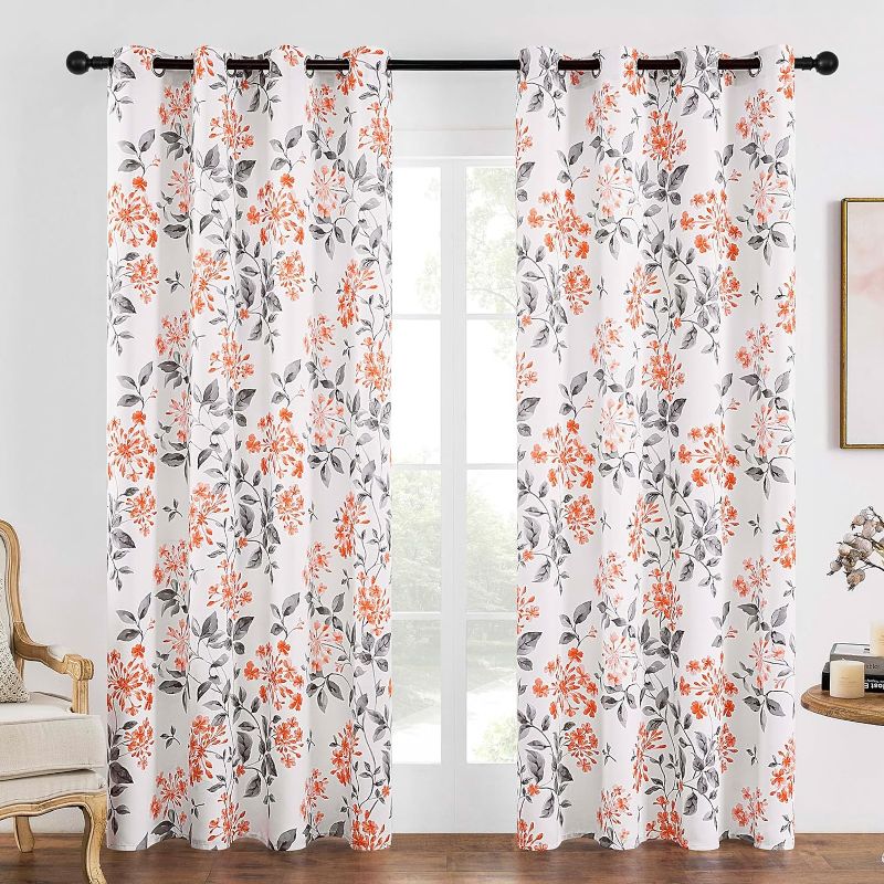 Photo 1 of Rscn Living Room Curtains 96 Inch Length 2 Panels Set Grommet Orange and Grey Curtains Room Darkening Curtins Thermal Soundproof Patterned Curtains for Bedroom, Orange&Grey, 52"x96"