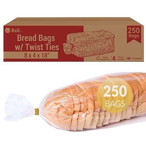 Photo 1 of Reli. Bread Bags with Ties | 8 X 4 X 18" | 250 Pack (250 Twist Ties) | Bulk Bread Bags for Homemade Bread | Plastic Bread Bags for Bakery | Bread Loaf
