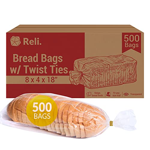 Photo 1 of Reli. Bread Bags with Ties | 8 X 4 X 18" | 500 Pack (500 Twist Ties) | Bulk Bread Bags for Homemade Bread | Plastic Bread Bags for Bakery, Bread Stora
