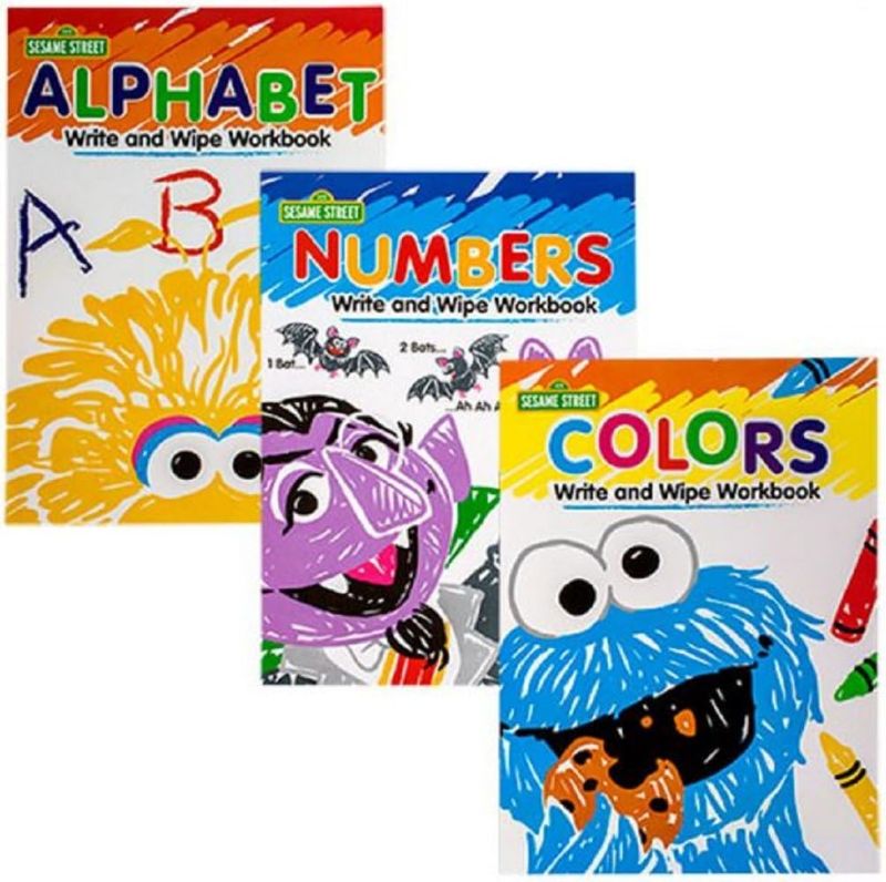 Photo 1 of Sesame Street Write and Wipe Workbooks Set of 3: Colors, Alphabet and Numbers