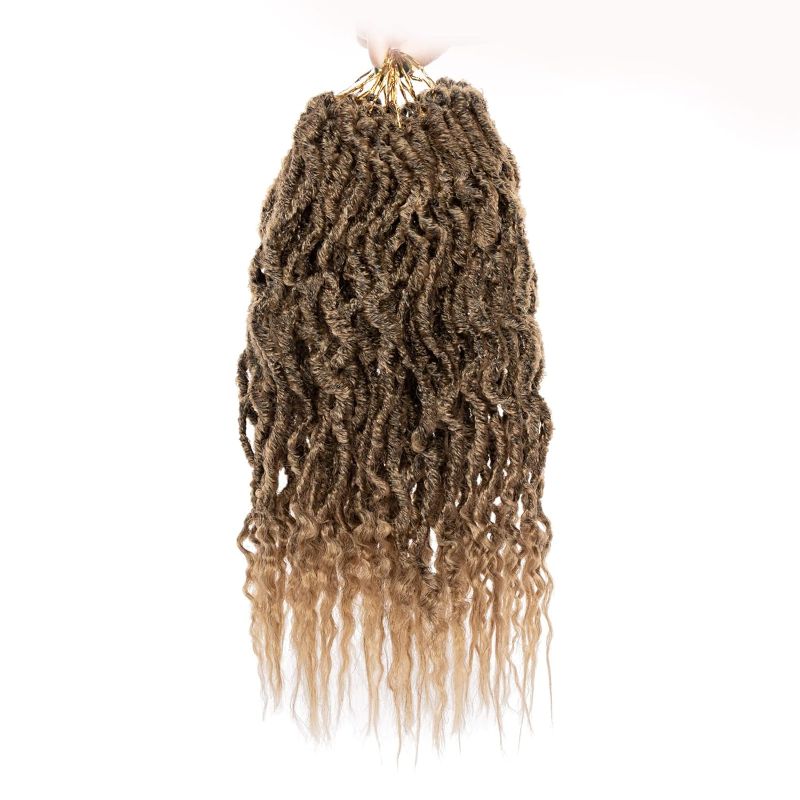 Photo 1 of 16 Inch 7Packs Faux Locs Crochet Hair Ombre Blonde Soft Locs Crochet Braids Hair Pre-Looped Goddess Locs Crochet Hair Boho Locs With Curly Ends Synthetic Braiding Hair Extensions for Women (16",T27#) 