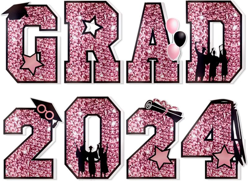 Photo 1 of Graduation Yard Sign 2024 (8 Piece Set, Purple Pink) Signs for Senior Class Party Decorations, Congrats Graduate by PixiPy
