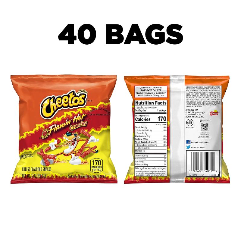 Photo 1 of Cheetos Crunchy Flamin' Hot Cheese Flavored Snacks, 40 count (40ct Flamin' Hot)