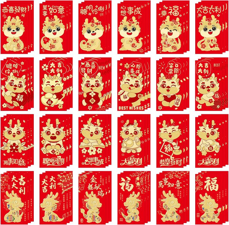 Photo 1 of Cieovo 72 Pcs Chinese Red Envelopes Hong Bao, Chinese Lucky Money Envelopes Cute Lucky Packet Cash Envelopes for Chinese New Year 2024 Year of Dragon The Spring Festival Party Supplies 