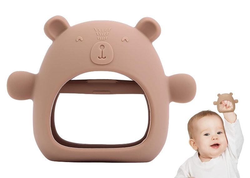 Photo 1 of Bear Mitten Baby Teether, Anti-Drop Teething Toy for Babies 3+ Months, Silicone Teether for Baby Teething Relief, Infant Toy for Sucking Needs, BPA Free(Brown)
