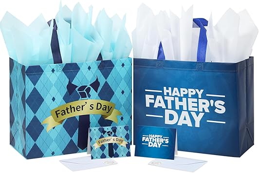 Photo 1 of YANGTE 2 Pack 13" Fathers Day Gift Bags with Tissue Paper, Gift Bags Medium, Fathers Day Gift for Men Dad Father Grandpa, Happy Fathers Day Gift for Party Favor Supplies, 12.8"*10.2"*6.3"