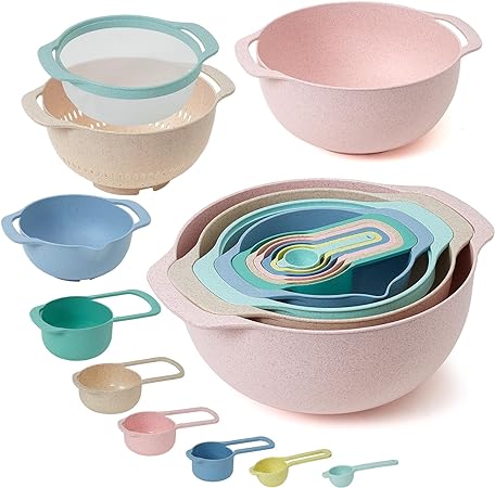 Photo 1 of 10 Pcs Plastic Mixing Bowls Set with Measuring Spoon, Colorful Serving Bowls for Kitchen, Ideal for Baking, Prepping, Nesting Bowls for Space Saving Storage