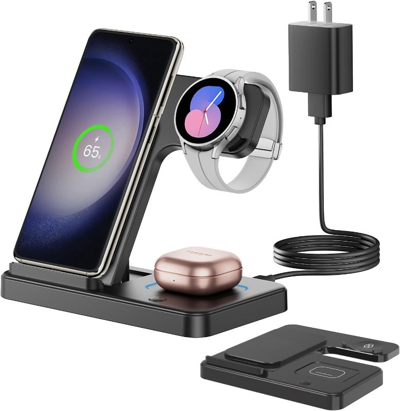 Photo 1 of 3 in 1 Wireless Charger Stand for Samsung, CIYOYO Fast Phone Charging Station for Galaxy Watch5 Pro/4/3/Active2/1, S24 Ultra/S24 Plus/S23/S22/S21/S20/Note 20, Z Fold/Flip Series, Android, Buds2 Pro
