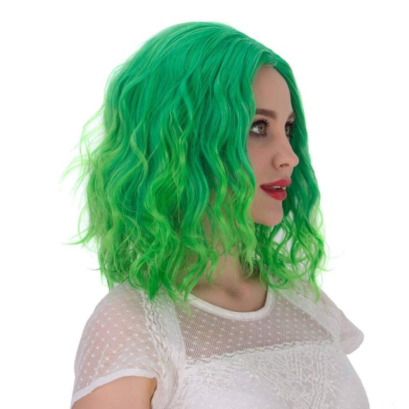 Photo 1 of Aicos Short Curly Green Wig, 35cm Fashion Green Bob Wig with Bangs Perfect for Daily Dress Carnival Party Masquerade, Heat Resistant Anime Cosplay Wig with a Free Wig Cap (Bright Green Ombre)
