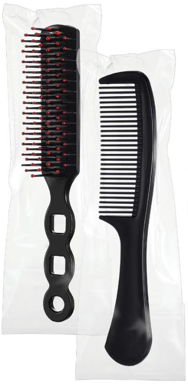 Photo 1 of 2 Pack Hair Brush Combs for Homeless Individually Wrapped Curly Thick Long Smoothing Hair Brush Detangling Hairbrush for Women Kids Hotel Homeless Nursing Charity (Black)