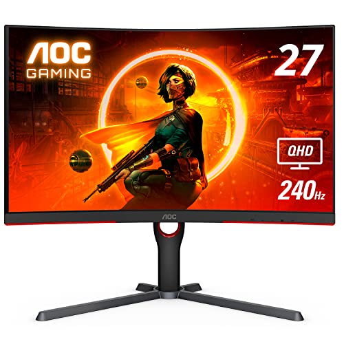 Photo 1 of AOC CQ27G3Z 27" Curved Gaming Monitor, QHD 2K 2560x1440, 1000R VA, 240Hz 0.5ms, FreeSync Premium, Height Adjustable Stand, Xbox PS5 Switch, 3-Year Zer
