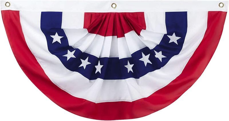 Photo 1 of  3 x 6 Ft American Pleated Fan Flag, USA Patriotic Half Fan Bunting Flag, 4th of July Decorations Flags