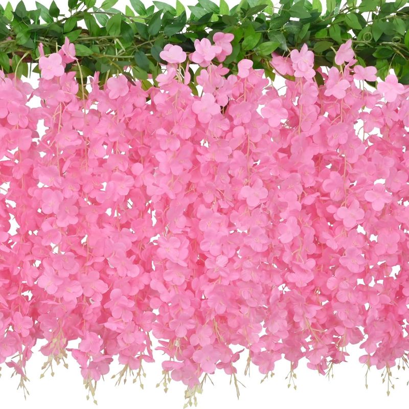 Photo 1 of Elyum 144 Branches Wisteria Hanging Flowers, 72Ft Pink Wisteria Fake Hanging Flowers, Artificial Wisteria Hanging Flowers Fake Flowers for Wedding Arch Party Garden Home Decor