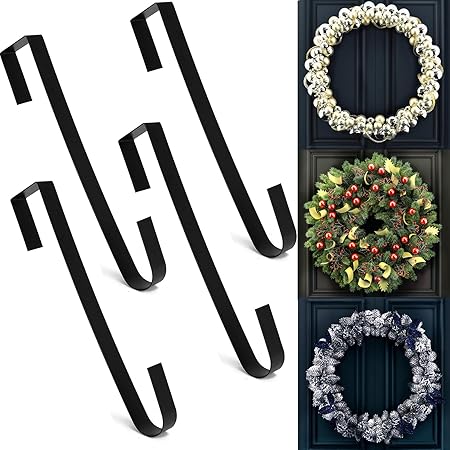 Photo 1 of 4PCS Wreath Hanger, 12" Wreath Hangers for Front Door, Indoor or Outdoor Over The Door Wreath Hook Hanger for Easter Spring Halloween Xmas Wreath Decorations, Steel Material, 20lb Load Bearing