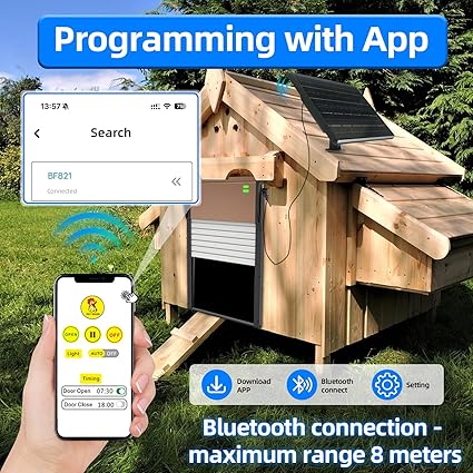 Photo 1 of Automatic Chicken Coop Door Solar Powered-with APP Timer, Programmable Light Sensor Chicken Coop Doors, Anti-Pinch Type Aluminum Chicken Door, with Remote Control Automatic Chicken Door 5Modes