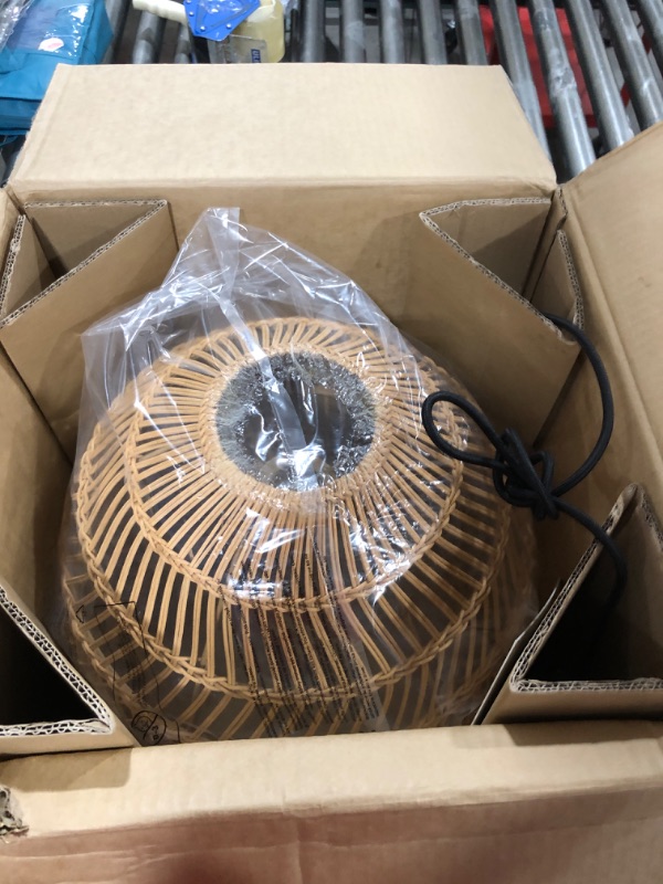 Photo 1 of ELYONA Modern Boho Rattan Chandelier, 16” Large Rustic Wicker Pendant Light Fixtures, Basket Adjustable Hand Woven Hanging Ceiling Lamp for Coastal Kitchen Island Dining Room Living Room Bedroom Foyer Brown 16” Large