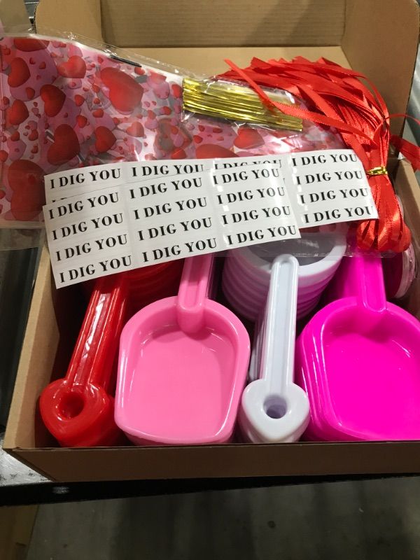 Photo 2 of 28 Pack Plastic Toy Shovels with Valentines Cards, Gift Bags and I Dig You Stickers for Kids - Valentines Day Gifts, Classroom Exchange Gifts, Valentine Party Favors, School Prizes