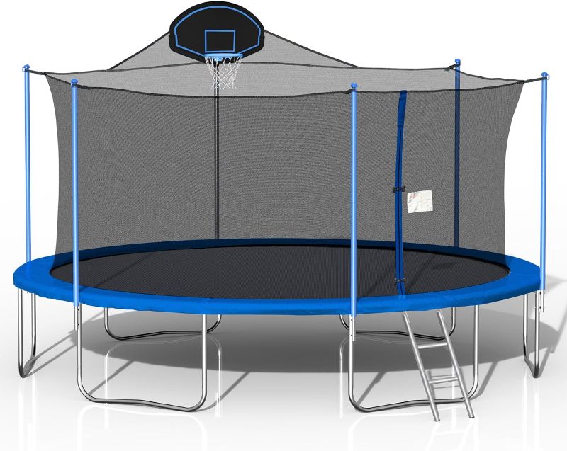 Photo 1 of steelway 1500 LBS 16FT Trampoline with Safety Enclosure Net, Basketball Hoop and Ladder, Large-Scale Trampoline for Kids/Adluts Family Jumping Outdoor Workout
