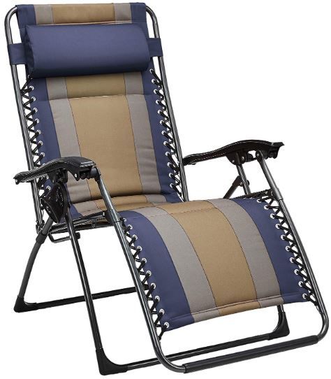 Photo 1 of Amazon Basics Outdoor Padded Adjustable Zero Gravity Folding Reclining Lounge Chair with Pillow -  Blue